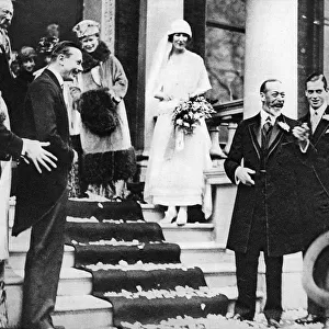 King George V waves good wishes to Princess Maud as she leaves for her honeymoon, 1923
