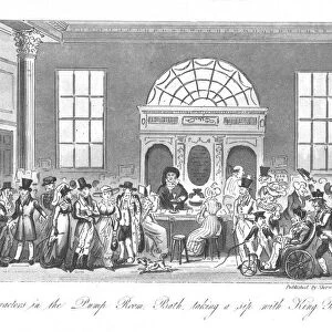 Well known Characters in the Pump Room, Bath, taking a sip with King Bladud, 1825