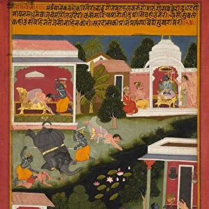 Krishna as the Destroyer of Demons, page from Surdass Sursagar, c. 1700. Creator: Unknown