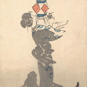 Lighting a Hanging Lantern for the Obon Festival, 1860. 1860. Creator: Shibata Zeshin