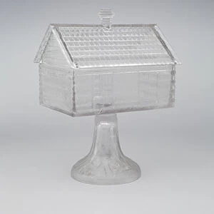 Log Cabin pattern covered compote, c. 1875. Creator: Central Glass Company