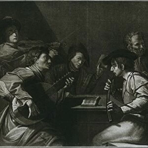 Lute, violin and black (curved) zink; Italian engraving of the year 1784, 1948