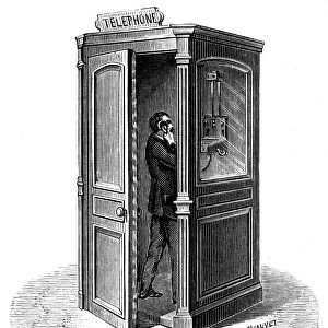 Making a call from a telephone call box, 1888