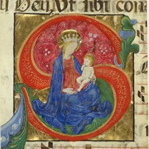 Manuscript Illumination with the Virgin and Child in an Initial S... mid-15th century