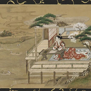 Murasaki Shikibu composing the Tale of Genji at Ishiyamadera, Edo period, 19th century