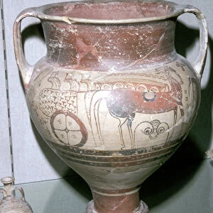 Mycenaean crater with warriors in a chariot motif, Ras Shamra, Syria, c14th - 13th century BC