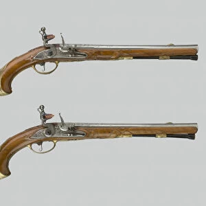Pair of Flintlock Pistols, Germany, c. 1725. Creator: Johann Jacob Behr