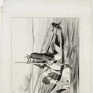 Parisian Boatmen, plate 14: Man Overboard, 1843. Creator: Honore Daumier (French