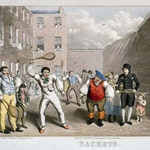Playing rackets, Fleet Prison, London, c1825. Artist: Theodore Lane