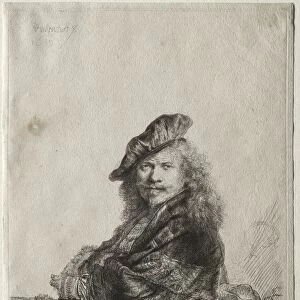 Self-Portrait Leaning on a Stone Sill, 1639. Creator: Rembrandt van Rijn (Dutch, 1606-1669)