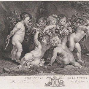 Seven putti carrying a garland of fruit, ca. 1780-87. Creator: Heinrich Schmitz