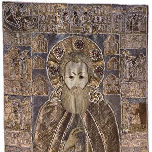 The Shroud of Saint Sergius of Radonezh, 1671. Artist: Workshop of Anna Ivanovna Stroganova