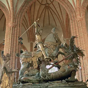 St George and the Dragon statue, inside the Storkyrkan Church, Stockholm, Sweden