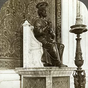 Statue of St Peter, St Peters Basilica, Rome, Italy. Artist: Underwood & Underwood