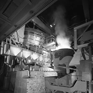 Steel pour from an electric arc furnace, Park Gate Iron & Steel Co, Rotherham, Yorkshire, 1964