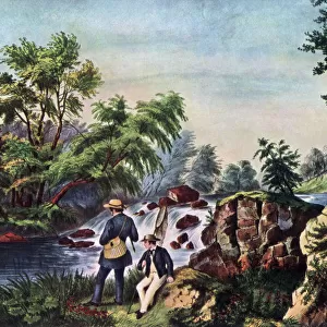 The Trout Stream, 1852. Artist: Currier and Ives