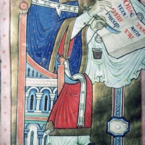 Twelfth century illustration of St Dunstan (909-988) as a scribe. He was an Archbishop of Canterbury