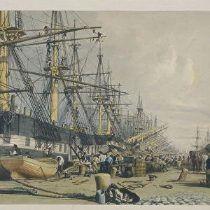 View of West India Docks from the south east, 1840. Artist: William Parrott