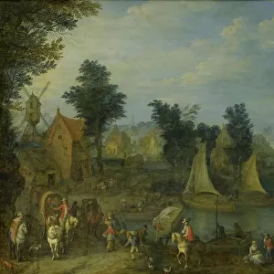 Village on the Bank of a River, 1723. Creator: Joseph van Bredael
