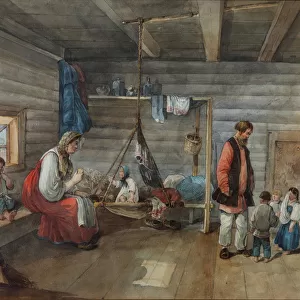 In a village house, 1841. Artist: Kolmann, Karl Ivanovich (1786-1846)