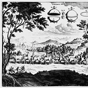 Von Guerickes demonstration of the strength of air pressure, 1672