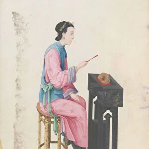 Watercolour of musician playing mu yu, late 18th century. Creator: Unknown