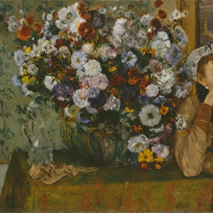A Woman Seated beside a Vase of Flowers (Madame Paul Valpincon?), 1865. Creator: Edgar Degas