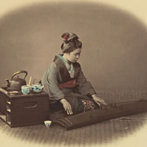 Woman with Tea Set Playing the Koto, ca. 1860. Creator: Felice Beato