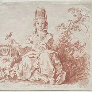 Young Girl Holding a Bird. Creator: Gilles Demarteau (French, 1722-1776)