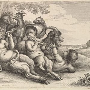 Two young satyrs and a boy, 1647. Creator: Wenceslaus Hollar