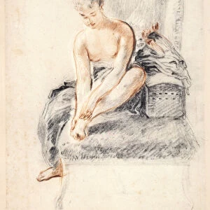 Young woman, nude, holding one foot in her hands, 1716-18. Artist: Jean-Antoine Watteau