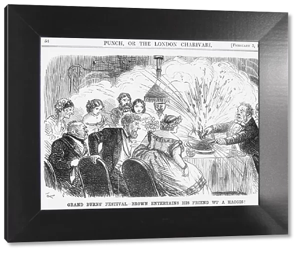 Grand Burns Festival. - Brown Entertains his Friend wi a Haggis!, 1859. Artist: John Leech