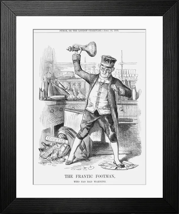 Framed Print : The Frantic Footman, who has had Warning, 1859 Framed Print : The Frantic Footman, who has had Warning, 1859
