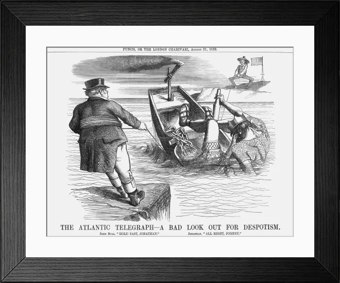 Framed Print : The Atlantic Telegraph - A bad look out for Despotism, 1858 Framed Print : The Atlantic Telegraph - A bad look out for Despotism, 1858