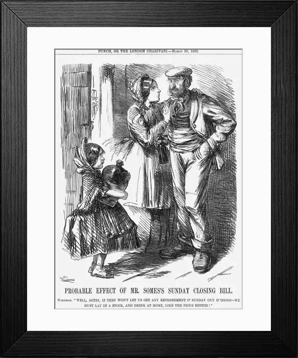 Framed Print : Probable Effect of Mr. Somess Sunday Closing Bill, 1863. Artist: John Leech Framed Print : Probable Effect of Mr. Somess Sunday Closing Bill, 1863. Artist: John Leech