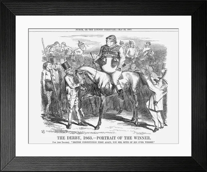Framed Print : The Derby 1863 - Portrait of The Winner, 1863. Artist: John Tenniel Framed Print : The Derby 1863 - Portrait of The Winner, 1863. Artist: John Tenniel