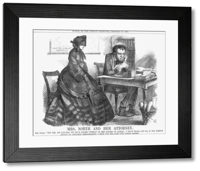Framed Print : Mrs. North and Her Attorney, 1864. Artist: John Tenniel Framed Print : Mrs. North and Her Attorney, 1864. Artist: John Tenniel