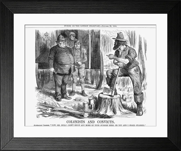 Framed Print : Colonists and Convicts 1864. Artist: John Tenniel Framed Print : Colonists and Convicts 1864. Artist: John Tenniel