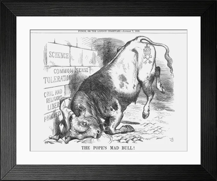 Framed Print : The Popes Mad Bull, 1865. Artist: John Tenniel Framed Print : The Popes Mad Bull, 1865. Artist: John Tenniel