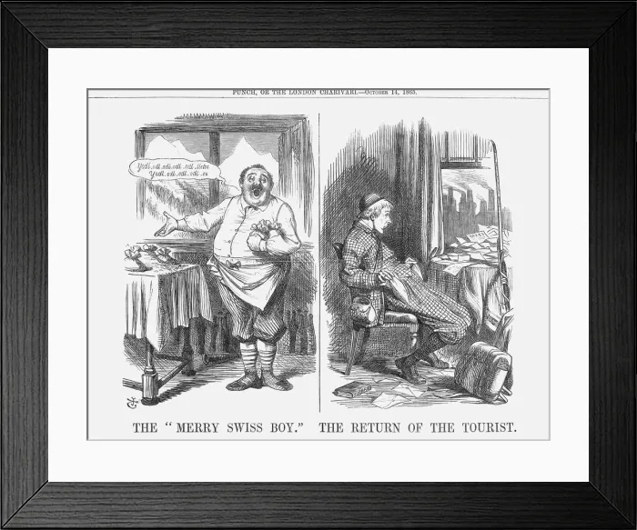 Framed Print : The Merry Swiss Boy The Return of the Tourist, 1865. Artist: John Tenniel Framed Print : The Merry Swiss Boy The Return of the Tourist, 1865. Artist: John Tenniel