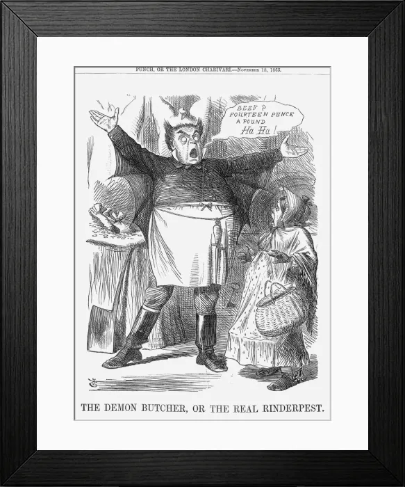 Framed Print : The Demon Butcher, or the Real Rinderpest, 1865. Artist: John Tenniel Framed Print : The Demon Butcher, or the Real Rinderpest, 1865. Artist: John Tenniel