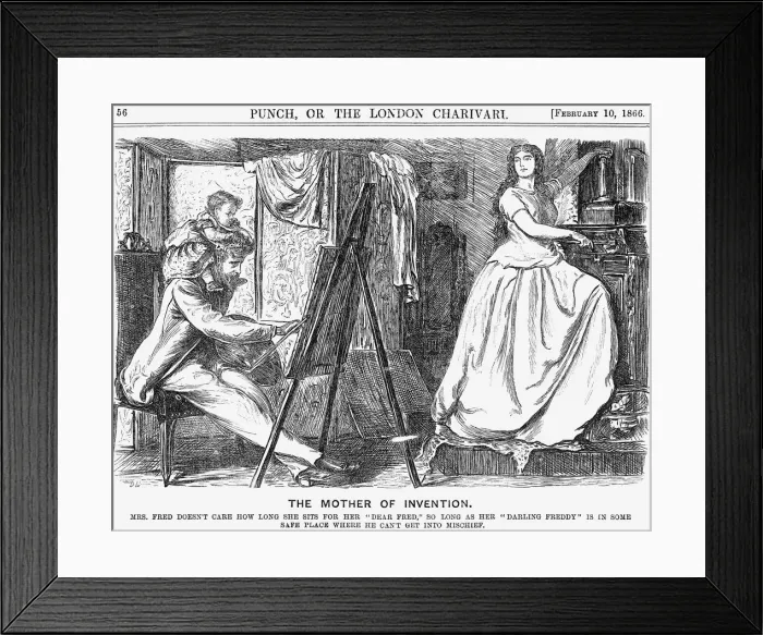 Framed Print : The Mother of Invention, 1866. Artist: George du Maurier Framed Print : The Mother of Invention, 1866. Artist: George du Maurier