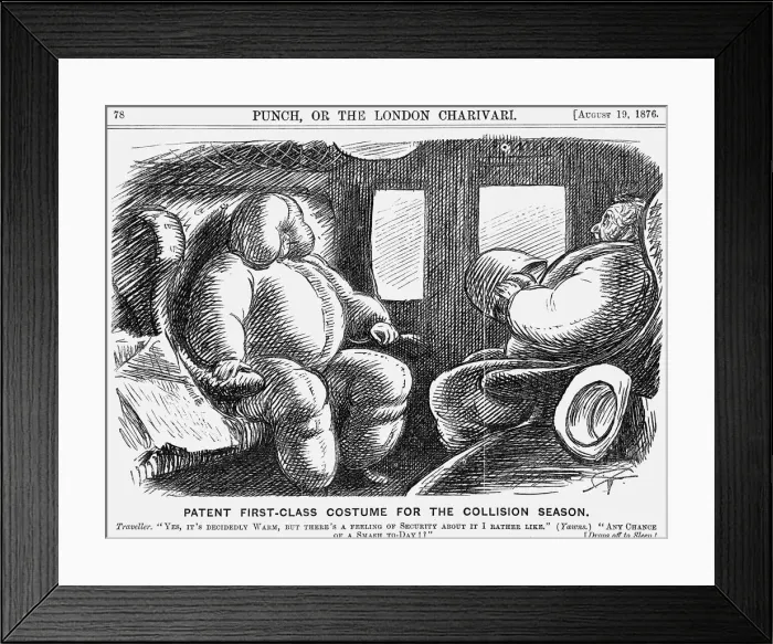 Framed Print : Patent First-Class Costume for the Collision Season, 1876. Artist: Charles Samuel Keene Framed Print : Patent First-Class Costume for the Collision Season, 1876. Artist: Charles Samuel Keene