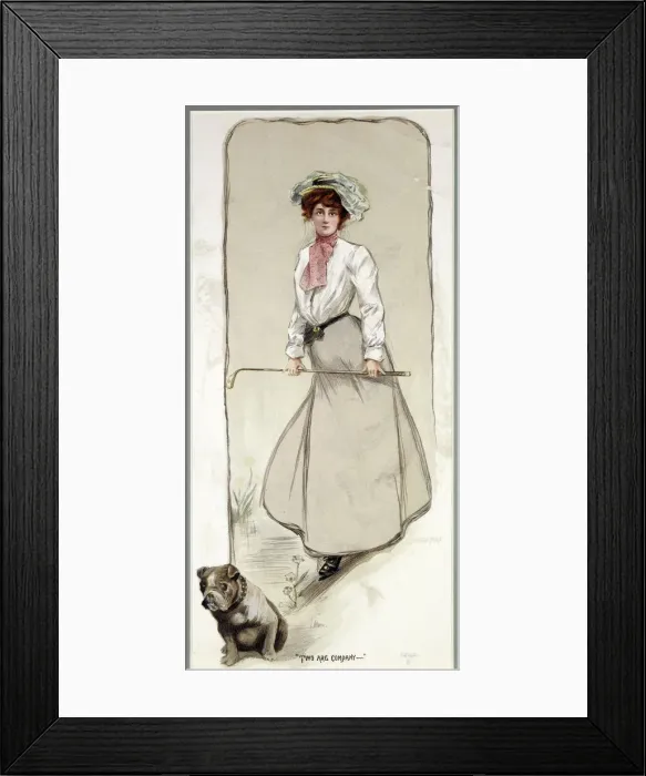 Framed Print : Two are Company, lady golfer with her dog, c1900 Framed Print : Two are Company, lady golfer with her dog, c1900
