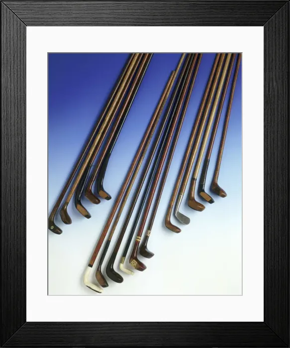 Framed Print : Selection of walking sticks shaped like golf clubs, 1900-1925 Framed Print : Selection of walking sticks shaped like golf clubs, 1900-1925
