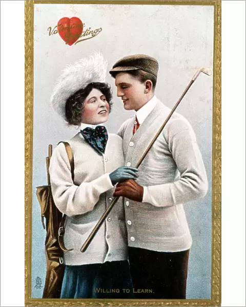 Valentine postcard with a golf theme, 1911