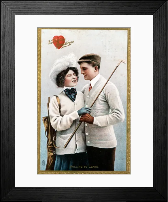 Framed Print : Valentine postcard with a golf theme, 1911 Framed Print : Valentine postcard with a golf theme, 1911