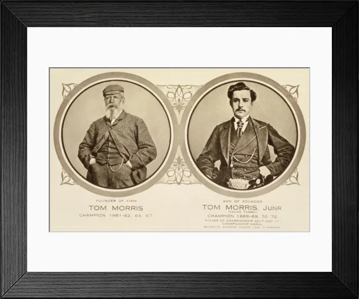 Framed Print : Rare postcard showing Tom Morris and Tom Morris Junior, c1905 Framed Print : Rare postcard showing Tom Morris and Tom Morris Junior, c1905