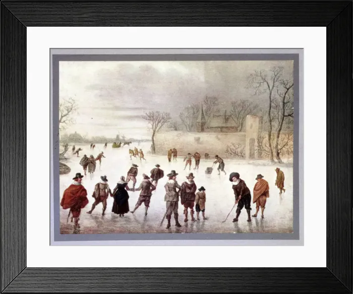Framed Print : Illustration of people playing golf on frozen water, c18th century Framed Print : Illustration of people playing golf on frozen water, c18th century