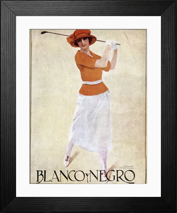 Framed Print : Blanco Y Negro poster with golfing theme, c1930s Framed Print : Blanco Y Negro poster with golfing theme, c1930s